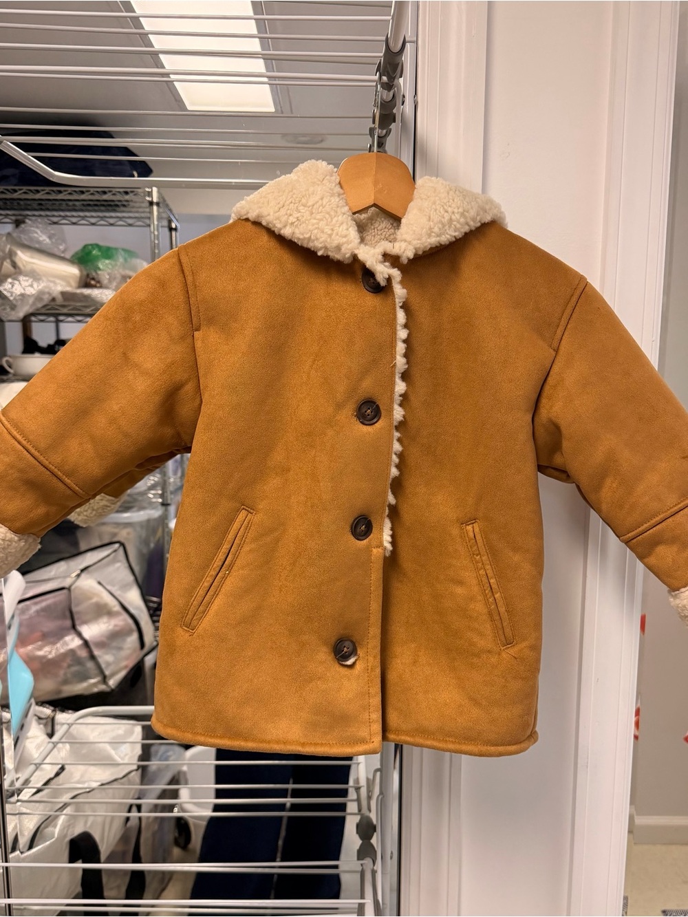 Zara Kids Camel/Tan Faux Shearling-Lined Pea Coat